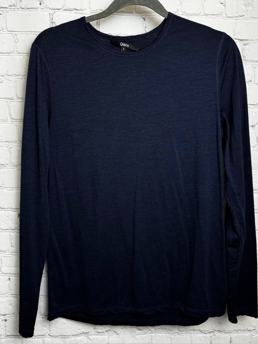 Quince navy blue preppy minimalist long sleeve top size Large sustainable chic